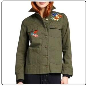 Who What Wear Embroidered Field Utility Shirt Jacket Army Green